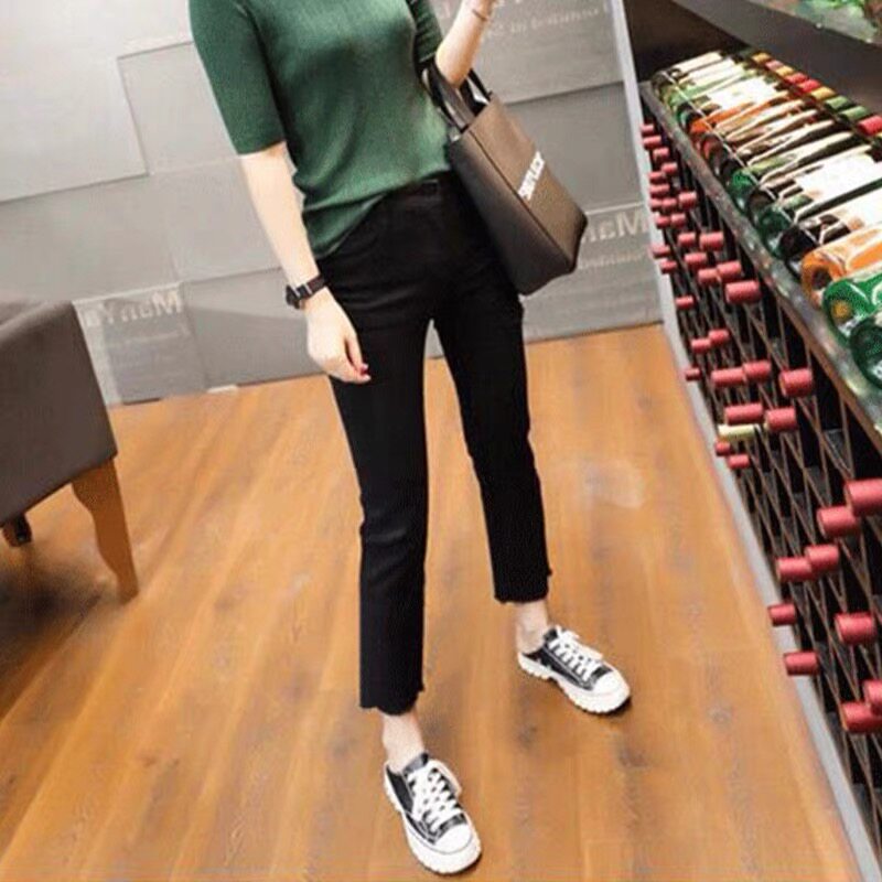Black smoke tube straight-leg jeans for women, a new thin style for petite ladies in the summer of 2022, with a width of 80% to 90% Item Picture